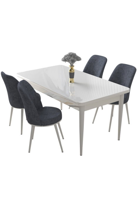Hanah Home Juego de Mesa y Sillas de Comedor Blanco y Humo (5 Piezas) Hanah Home Juego de Mesa y Sillas de Comedor Blanco y Humo (5 Piezas)